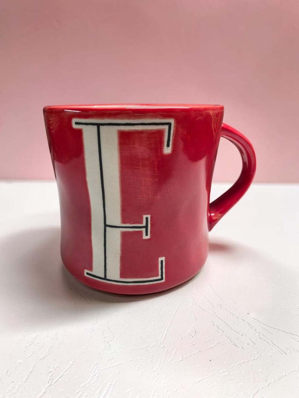 Anthropologie Monogram Coffee Mug Letter E Hand Painted Red